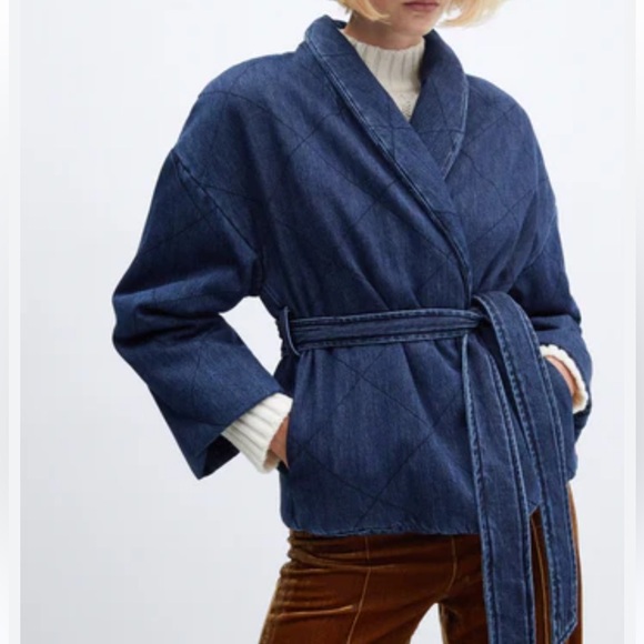 Mango denim quilted jacket with belt size S - Picture 5 of 5
